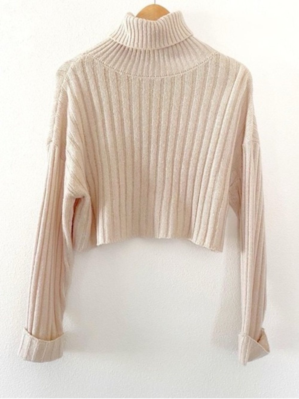 Cropped oversized oatmeal turtleneck sweater